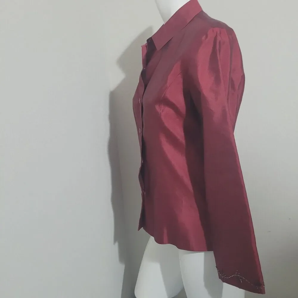 Silkland Petite size 8P button front blouse silk collar lightweight shoulder pad